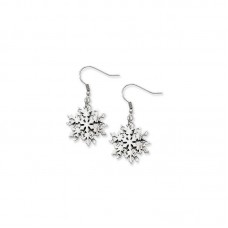 Stainless Steel Polished Snowflake Dangle Earrings