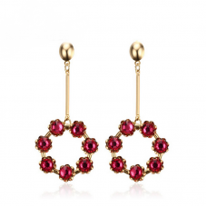 One Pair Women's Charm Pink Rhinestone Stainless Steel Ear Drop Dangle Earrings