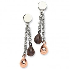 Stainless Steel Rose & Brown IP plated Teardrops Post Earrings