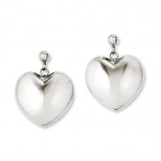 Stainless Steel Polished Puff Heart Post Dangle Earrings