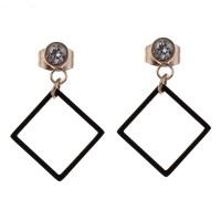 New fashion Women Rhinestone Charm Black Painted Stainless Steel Drop Earring Rhombus Geometric Steel Dangle Earrings