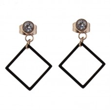 New fashion Women Rhinestone Charm Black Painted Stainless Steel Drop Earring Rhombus Geometric Steel Dangle Earrings