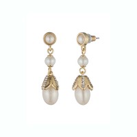 Pearl Glam Pave Pearl Linear Pierced Drop Earrings - E561