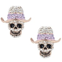 Halloween Gothic Skull Stud Earrings Purple Austrian Crystal Rose Gold-Tone