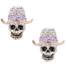 Halloween Gothic Skull Stud Earrings Purple Austrian Crystal Rose Gold-Tone