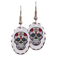 Earring Oval & Circlr & Heart Charm Floral Sugar Skull Day of the Dead