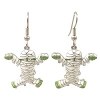 Surgical Steel Dangle Earrings Halloween Mummy Silver Tone