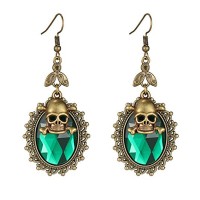 Halloween Skull Crystal Oval Drop Earrings for Women and Girls Gothic Punk Style
