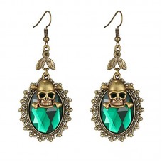 Halloween Skull Crystal Oval Drop Earrings for Women and Girls Gothic Punk Style