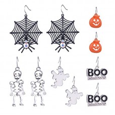 A2A Halloween Theme 5 Pairs Drop Stainless Earrings Spider Web Pumpkin Skeleton Skull Boo Dangle Earring Set