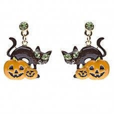 Halloween Jewelry Pumpkin Black Cat Crystal Earrings