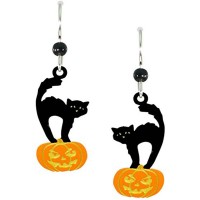2017 Fashion Black Cat on Halloween Pumpkin Earrings 