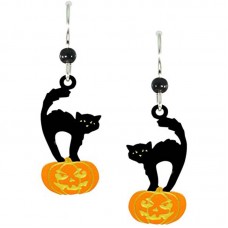 2017 Fashion Black Cat on Halloween Pumpkin Earrings 