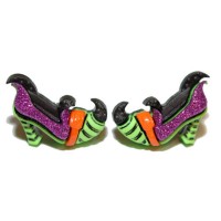 COLORFUL GLITTERY HALLOWEEN WITCH SHOES STUD EARRINGS