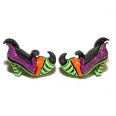 COLORFUL GLITTERY HALLOWEEN WITCH SHOES STUD EARRINGS