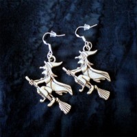 SILVER BIG WICKED WITCH COSTUME DANGLE EARRINGS HALLOWEEN GIFT