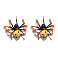 SPOOKY HANDMADE BEADED SPIDER HALLOWEEN DANGLE EARRINGS 