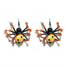 SPOOKY HANDMADE BEADED SPIDER HALLOWEEN DANGLE EARRINGS 