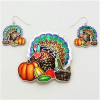 Turkey Earrings Pendant SET Thanksgiving Halloween Holiday Pumpkin Corn Jewelry