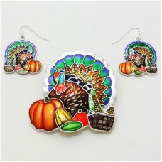 Turkey Earrings Pendant SET Thanksgiving Halloween Holiday Pumpkin Corn Jewelry