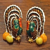 Thanksgiving Turkey Pumpkins Post Pierced Earrings Enamel Gold Tone