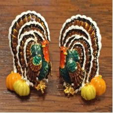 Thanksgiving Turkey Pumpkins Post Pierced Earrings Enamel Gold Tone
