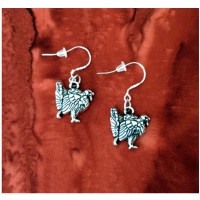 SILVER TURKEY DANGLE FOOD GOBBLE GOBBLE THANKSGIVING EARRINGS