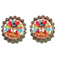 THANKSGIVING TURKEY BOTTLE CAP STUD or CLIP ON EARRINGS