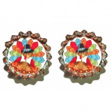 THANKSGIVING TURKEY BOTTLE CAP STUD or CLIP ON EARRINGS