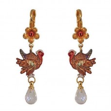 KIRKS FOLLY BABY GOBBLE GOBBLE TURKEY LEVERBACK EARRINGS GOLDTONE THANKSGIVING