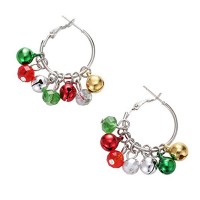 Hypoallergenic  Mixed Color Jingle Bells Hoop Fashion Earrings Christmas Gift for Women Girls 