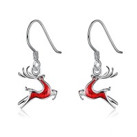 2017 Hot sale Stainless Steel Christmas Lovely Reindeer Dangle Hook Earrings with Red Enamel Finish
