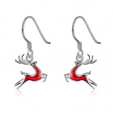2017 Hot sale Stainless Steel Christmas Lovely Reindeer Dangle Hook Earrings with Red Enamel Finish