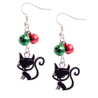 Happy Holidays Christmas With Cat Earrings, Dangle Earrings Jewelry