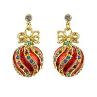 2017 Christmas Red Fancy Ornament CZ Post Stainless Steel Earrings for Girls