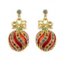 2017 Christmas Red Fancy Ornament CZ Post Stainless Steel Earrings for Girls