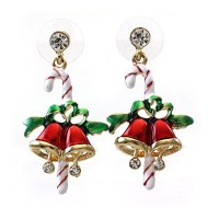 Hot Sale Candy Cane Christmas Jingle Bells Drop  Earrings Winter Gift