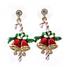 Hot Sale Candy Cane Christmas Jingle Bells Drop  Earrings Winter Gift