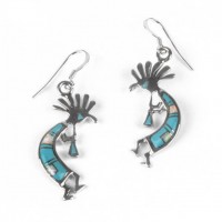 Turquoise & Opal Kokopelli Stainless Steel Earrings- E760