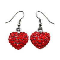 Rhinestone Fashion Jewelry Valentine's Day Red Heart Earrings Love  - E807