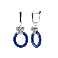 Women Crystal Butterfly Drop Earrings With Blue Pink Ceramic - E836
