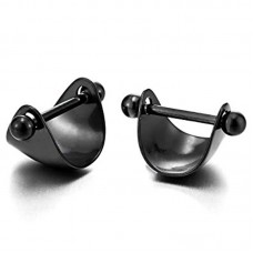 Stainless Steel Black Half Circle Huggie Hinged Hoop Earrings for Men Women Boys, 2pcs
