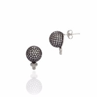 Silver & Black Pave Ball Stud Earrings - E568