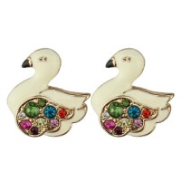 2017 Fashion Little Swan Rainbow Crystal Stainless Stud Earrings
