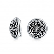 Stainless Steel Silver Color Round Flower Stud Clip Earrings - E803