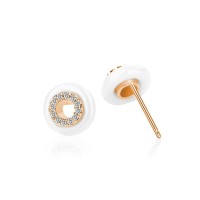 Small Round Ceramic With Crystals Rose Gold Stud Earrings - E837