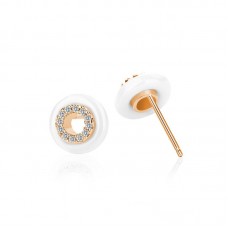 Small Round Ceramic With Crystals Rose Gold Stud Earrings - E837