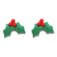 GLITTERY CHRISTMAS HOLLY HOLIDAY STUD EARRINGS 