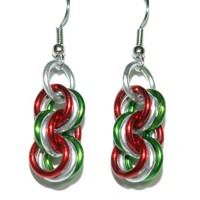 CHRISTMAS RED SILVER & GREEN CHAIN MAIL MAILLE DANGLE EARRINGS