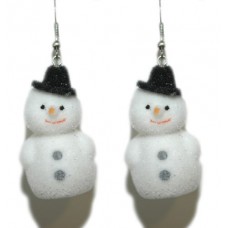 FLOCKED MINI CHRISTMAS SNOWMAN DANGLE EARRINGS